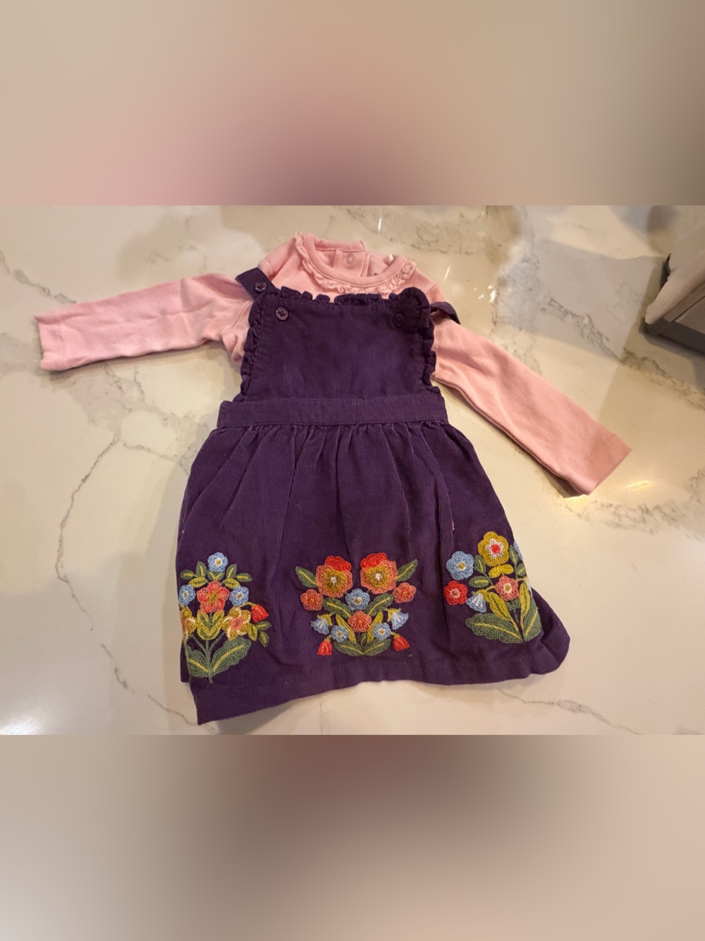 Baby Boden Purple Corduroy Embroidered Jumper with Pink Top